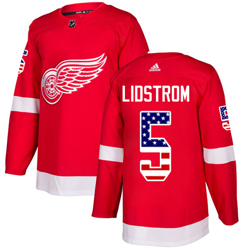 Herren Detroit Red Wings Eishockey Trikot Nicklas Lidstrom #5 Authentic Rot USA Flag Fashion